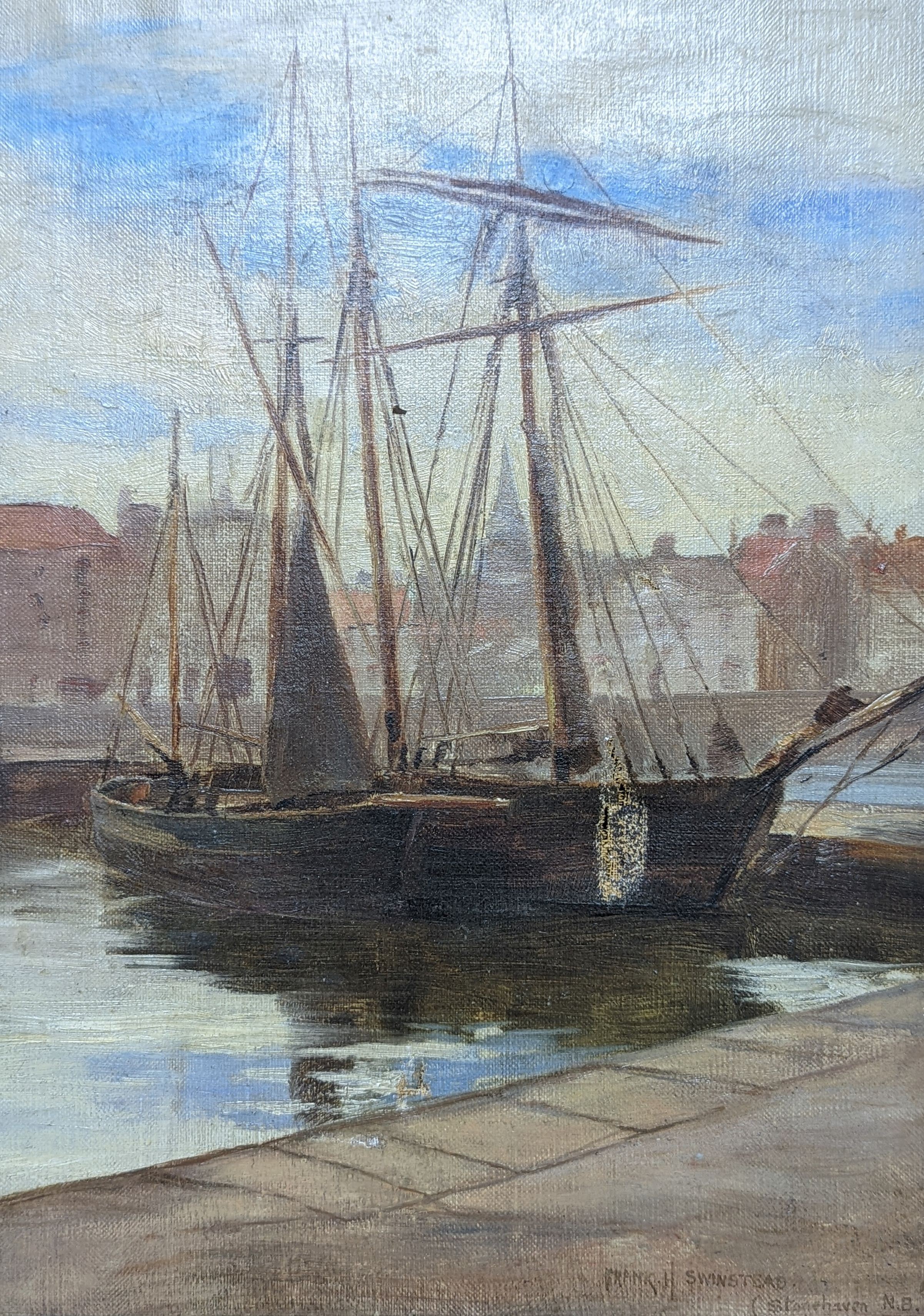 Frank H. Swinstead, oil on canvas, Stonehaven harbour, signed and inscribed 'Stonehaven NB', 36 x 26cm